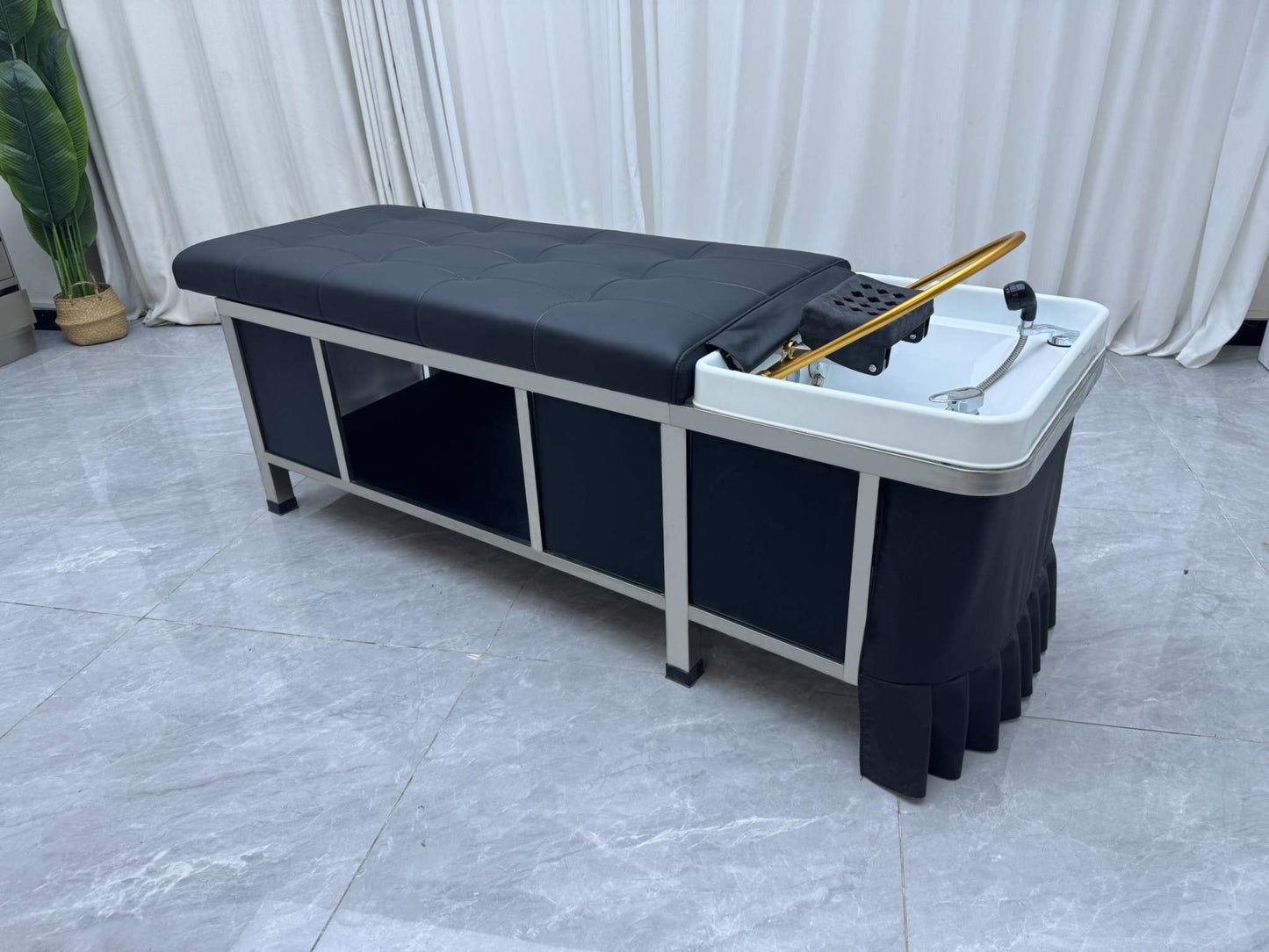 Japanese Scalp Massage Bed shown with accessories for a complete scalp therapy setup.