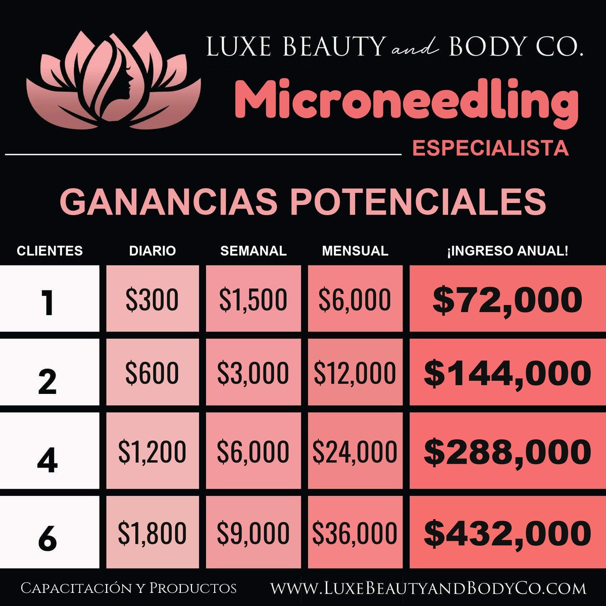 Gráfico de ingresos Microneedling