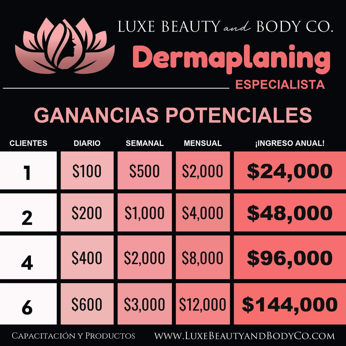 Gráfico de ingresos Dermaplaning