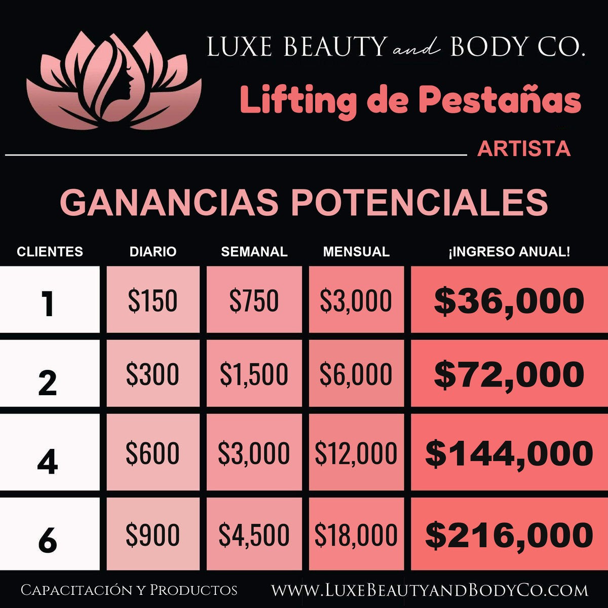 Gráfico de ingresos Lifting de Pestañas