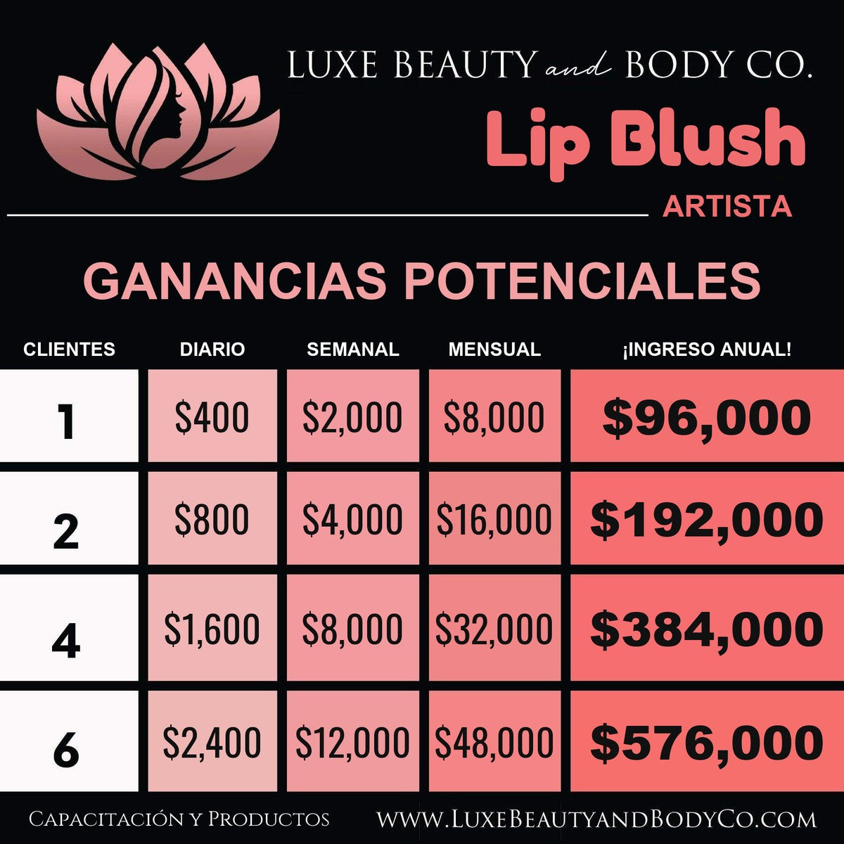 Gráfico de ingresos Lip Blush