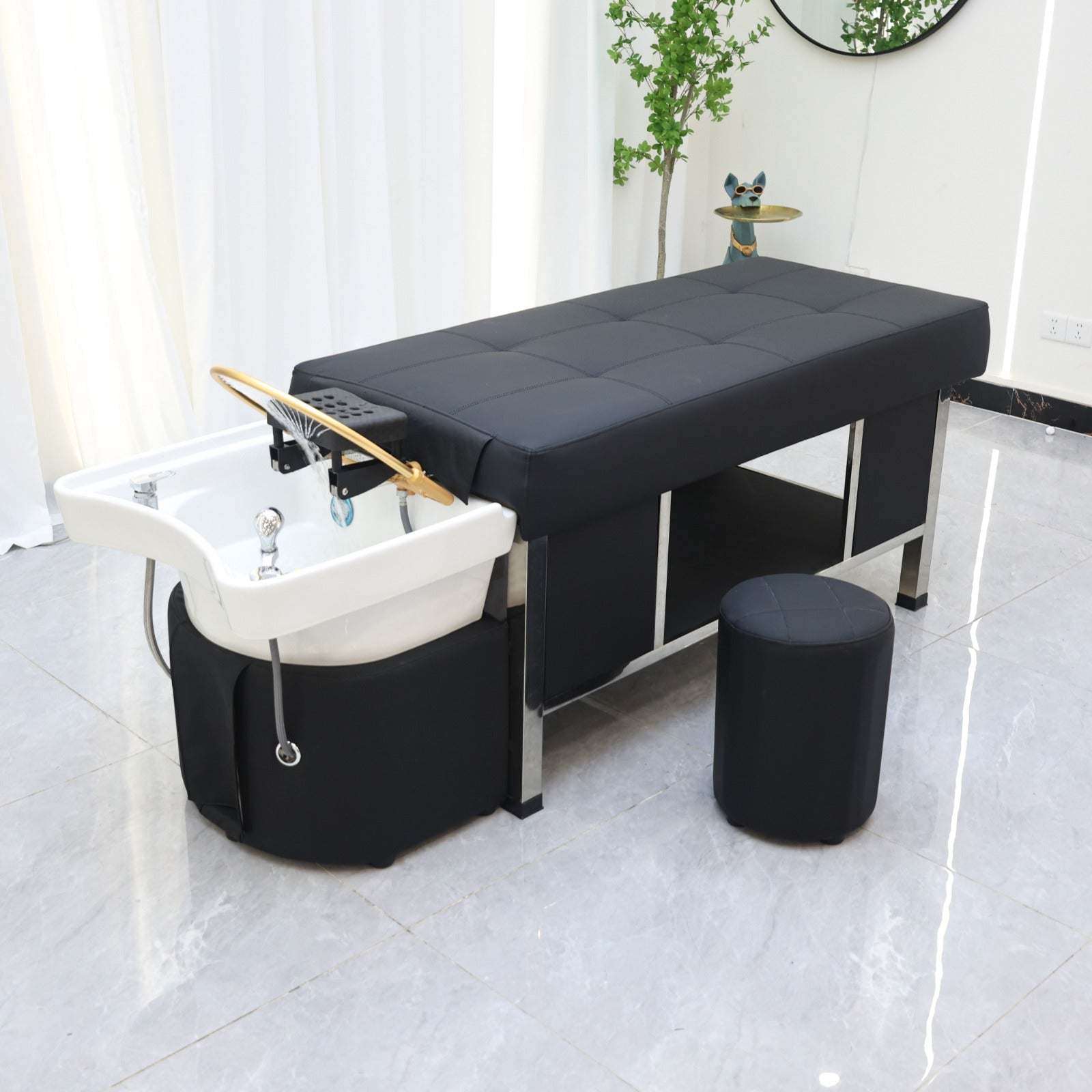 Plumbed Scalp Massage Bed - Ceramic Sink