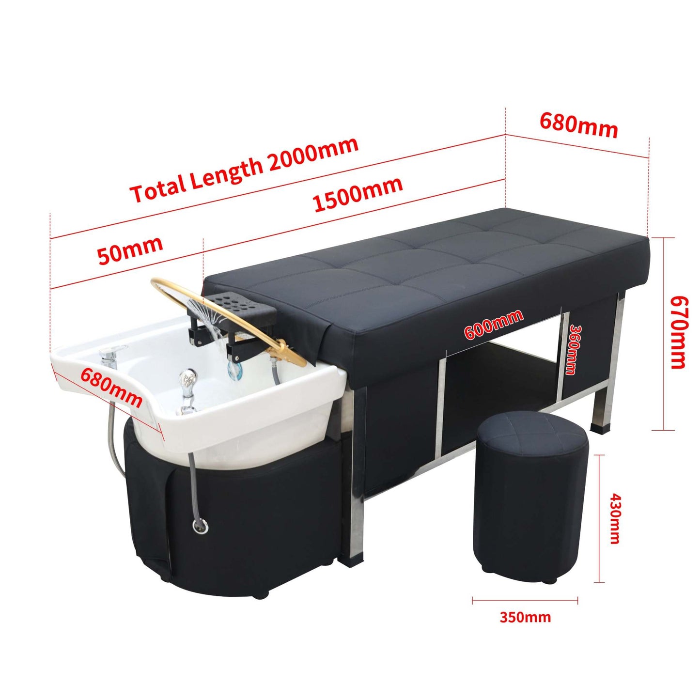 Plumbed Scalp Massage Bed - Ceramic Sink